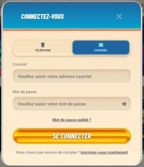 Vegasino Casino : formulaire de connexion au compte joueur